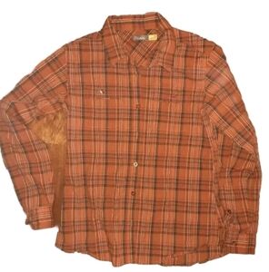 Womans Cabela's Orange Plaid Button Down Shirt Size Small